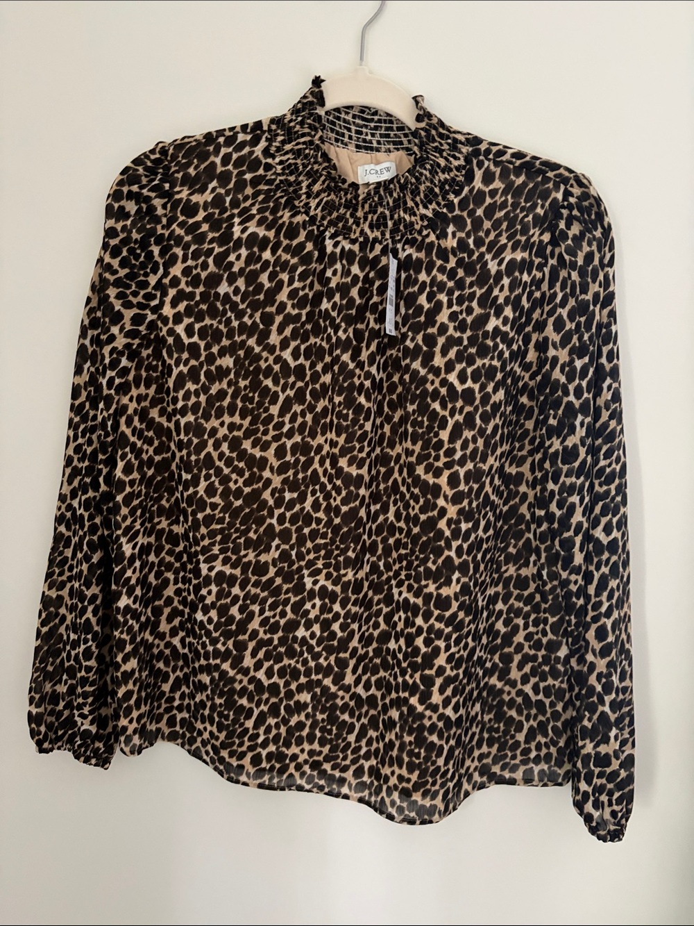J. Crew Leopard-Print Smocked Neck Blouse NWT